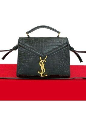 Saint Laurent Paris Cassandra YSL Logo Leather 2-Way Shoulder Bag Handbag Black